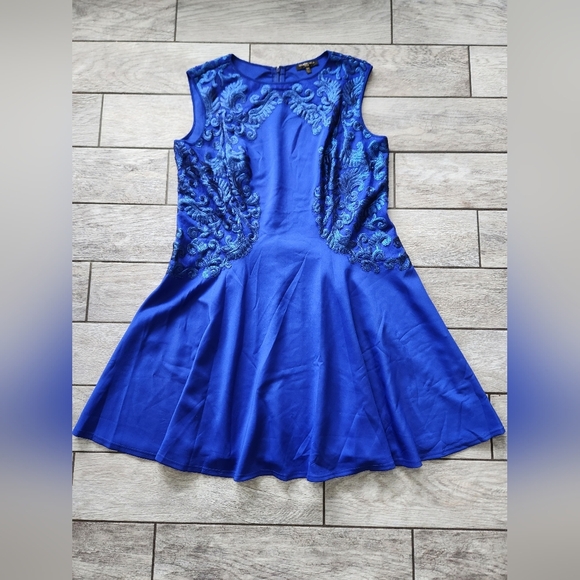 Tadashi Shoji Neoprene Paillette Embroidered Lace Sequin A-line Dress Plus Sz 3X - Picture 2 of 15